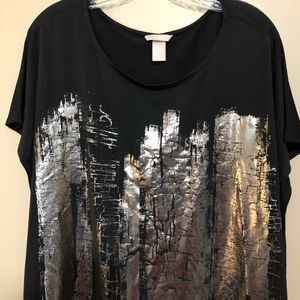 H&M Plus foil front black tunic.
